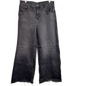 Banana Republic Wide Leg Jeans Women sz 31/12 Black Wash Raw Hem Stretch Baggy
